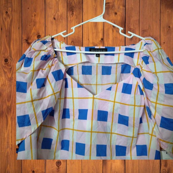ELOQUII Women's Size 18 Short Puff Flutter Sleeve Pullover Blouse Geometric NEW - Picture 5 of 8